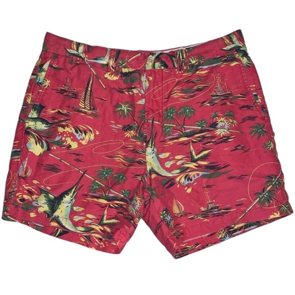 Polo Ralph Lauren Classic Fit 6" Inseam Red Shorts Tropical Sailboat Marlin Fish